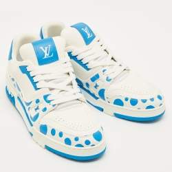 Pre Owned Louis Vuitton LV Trainer Size 43 White/Blue Leather Lace Up Sneakers