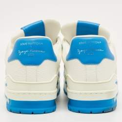 Pre Owned Louis Vuitton LV Trainer Size 43 White/Blue Leather Lace Up Sneakers