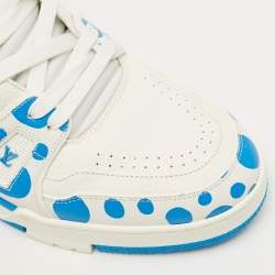 Pre Owned Louis Vuitton LV Trainer Size 43 White/Blue Leather Lace Up Sneakers