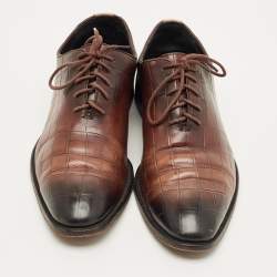 Pre Owned حذاء لويس فيتون أكسفورد جلد نقشة كروكو بني مقاس 41