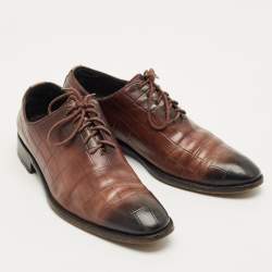 Pre Owned حذاء لويس فيتون أكسفورد جلد نقشة كروكو بني مقاس 41