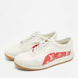 مملوكة مسبقًا حذاء رياضي لوي فيتون x سوبريم مونوجرام قماش وجلد أبيض/أحمر أربطة مقاس 42