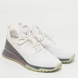 مملوكة مسبقًا Louis Vuitton V.N.R Size 43.5 White Cotton Knit Lace Up Sneakers