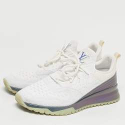 مملوكة مسبقًا Louis Vuitton V.N.R Size 43.5 White Cotton Knit Lace Up Sneakers