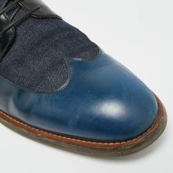 مملوكة مسبقًا حذاء ديربي لوي فيتون جينز أزرق وجلد برباط مقاس 43.5