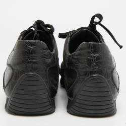 مملوكة مسبقًا Louis Vuitton Size 41.5 Black Croc Embossed Leather and Suede Lace Up Sneakers