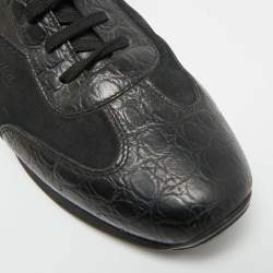 مملوكة مسبقًا Louis Vuitton Size 41.5 Black Croc Embossed Leather and Suede Lace Up Sneakers