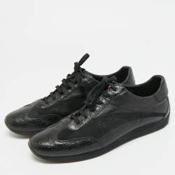 مملوكة مسبقًا Louis Vuitton Size 41.5 Black Croc Embossed Leather and Suede Lace Up Sneakers