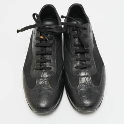 مملوكة مسبقًا Louis Vuitton Size 41.5 Black Croc Embossed Leather and Suede Lace Up Sneakers