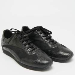 مملوكة مسبقًا Louis Vuitton Size 41.5 Black Croc Embossed Leather and Suede Lace Up Sneakers