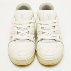 Pre Owned Louis Vuitton LV Trainer Size 38 White Leather Lace Up Sneakers