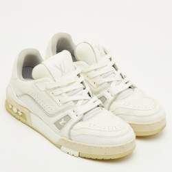Pre Owned Louis Vuitton LV Trainer Size 38 White Leather Lace Up Sneakers