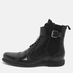 Pre Owned Louis Vuitton Size 43.5 Brogue Black Elastane and Patent Leather Chelsea Lace Up Boots