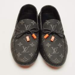 Pre Owned Louis Vuitton Size 39 Monogram Eclipse Canvas Driver Loafers