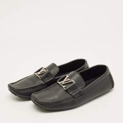 Pre Owned حذاء لوفر ز لوي فيتون مونت كارلو سهل الارتداء جلد أسود مقاس 42