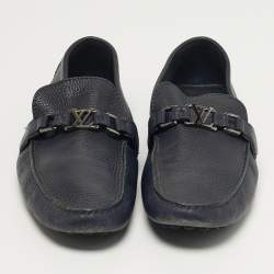 مملوكة مسبقًا حذاء لوفرز لوي فيتون هوكنفيم جلد أزرق بحري مقاس 44.5