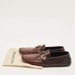 Pre Owned حذاء لوفرز لوي فيتون مونتي كارلو جلد لون برغندي داكن مقاس 42.5