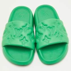 Pre Owned Louis Vuitton Waterfront Size 41 Green Monogram Rubber Pool Slide Sandals
