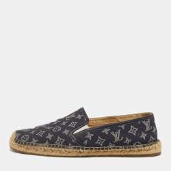 Pre Owned Louis Vuitton Size 43 Navy Blue Leather Lace Up Espadrille