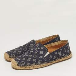 Pre Owned Louis Vuitton Size 43 Navy Blue Leather Lace Up Espadrille
