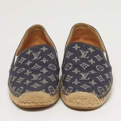 Pre Owned Louis Vuitton Size 43 Navy Blue Leather Lace Up Espadrille
