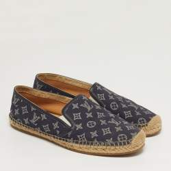 Pre Owned Louis Vuitton Size 43 Navy Blue Leather Lace Up Espadrille