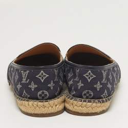 Pre Owned Louis Vuitton Size 43 Navy Blue Leather Lace Up Espadrille