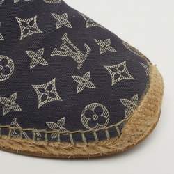 Pre Owned Louis Vuitton Size 43 Navy Blue Leather Lace Up Espadrille