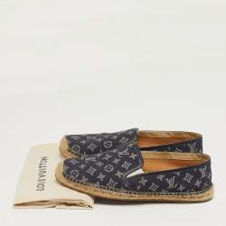 Pre Owned Louis Vuitton Size 43 Navy Blue Leather Lace Up Espadrille