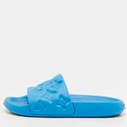 Pre Owned Louis Vuitton Waterfront Size 41 Blue Monogram Rubber Pool Slide Sandals