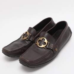 Pre Owned حذاء لوفرز لوي فيتون فلور لوجو جلد بني مقاس 42