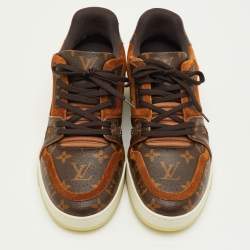 Pre Owned Louis Vuitton LV Trainer Size 41.5 Brown Monogram Canvas and Suede Low Top Sneakers