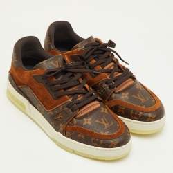 Pre Owned Louis Vuitton LV Trainer Size 41.5 Brown Monogram Canvas and Suede Low Top Sneakers