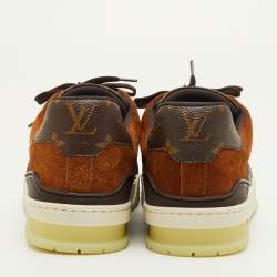 Pre Owned Louis Vuitton LV Trainer Size 41.5 Brown Monogram Canvas and Suede Low Top Sneakers
