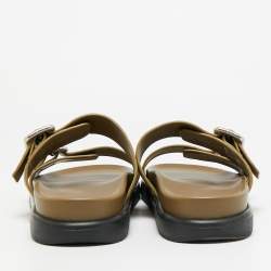 Pre Owned Louis Vuitton Bom Dia Size 45 Green Suede Slide Sandals