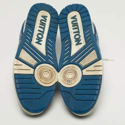 مملوكة مسبقًا حذاء رياضي لويس فيتون صاحب شعار LV جلد وجينز أبيض بأربطة مقاس 46