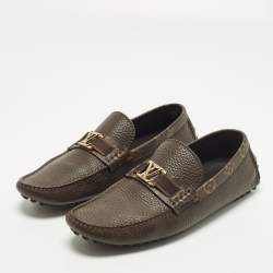 Pre Owned Louis Vuitton Hockenheim Size 40 Brown Leather Driver Loafers