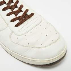 Pre Owned Louis Vuitton White/Brown Leather and Monogram Canvas Low Top Sneakers