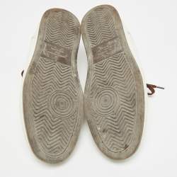 Pre Owned Louis Vuitton White/Brown Leather and Monogram Canvas Low Top Sneakers