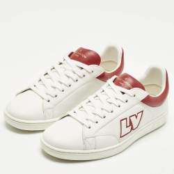 مملوكة مسبقًا حذاء رياضي لوي فيتون جلد أبيض/أحمر بعلو منخفض مقاس 40