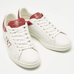 مملوكة مسبقًا حذاء رياضي لوي فيتون جلد أبيض/أحمر بعلو منخفض مقاس 40