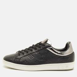 Pre Owned Louis Vuitton Luxembourg Size 40 Black Monogram Leather Low Top Sneakers
