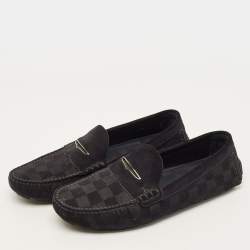 Pre Owned Louis Vuitton Size 40 Black Suede Damier Infini Loafers