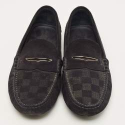 Pre Owned Louis Vuitton Size 40 Black Suede Damier Infini Loafers
