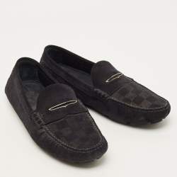 Pre Owned Louis Vuitton Size 40 Black Suede Damier Infini Loafers