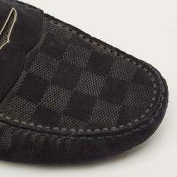 Pre Owned Louis Vuitton Size 40 Black Suede Damier Infini Loafers