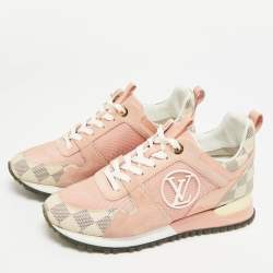Pre Owned Louis Vuitton Run Away Size 35.5 Pink Canvas, Mesh and Suede Low Top Sneakers
