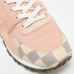 Pre Owned Louis Vuitton Run Away Size 35.5 Pink Canvas, Mesh and Suede Low Top Sneakers