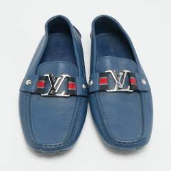 Pre Owned Louis Vuitton Monte Carlo Size 41.5 Blue Leather Loafers