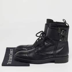 Pre Owned Louis Vuitton Voltaire Size 42.5 Black Damier Leather Combat Boots